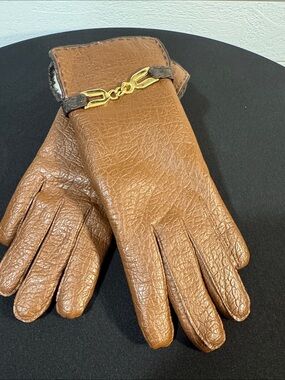 Women’s Vintage Brown Van Raalte Gloves with Gold Accent- Large